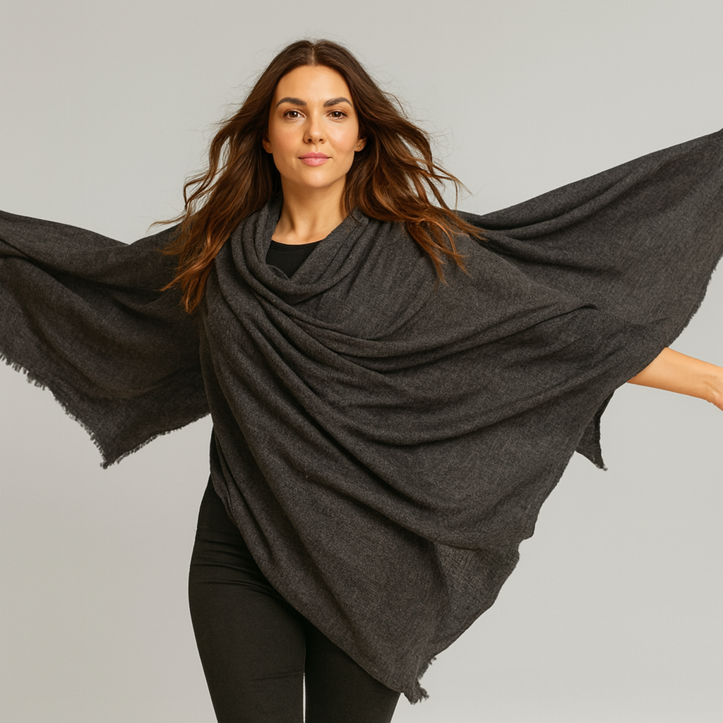 Charcoal Grey Julian Oversized Cashmere Hand Woven Travel Wrap