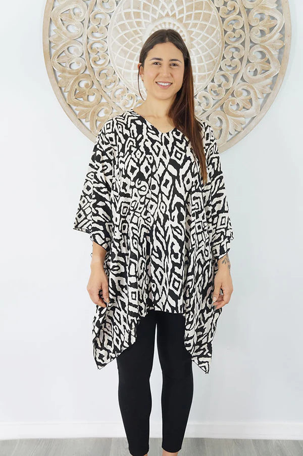 Maya Short Tunic Black n White