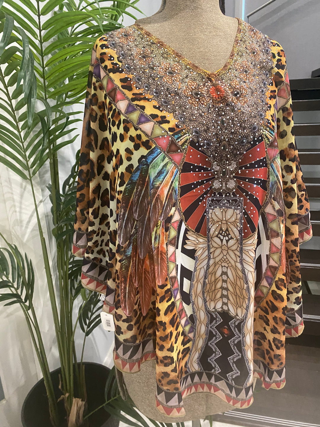Kyra Relax Fit Bohemian Sheer Embellished  Kaftan Top One Size 10 to 22