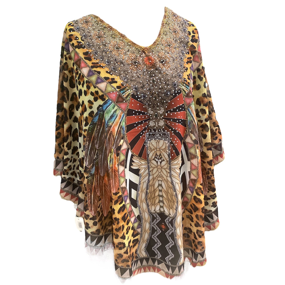 Kyra Relax Fit Bohemian Sheer Embellished  Kaftan Top One Size 10 to 22