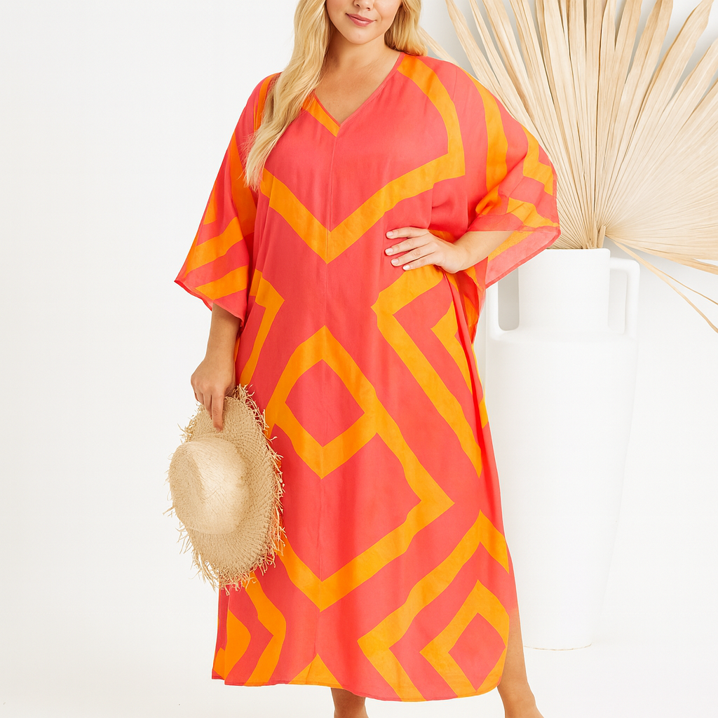 Maya Plus Size Tropical rayon Kaftan Size-26-32