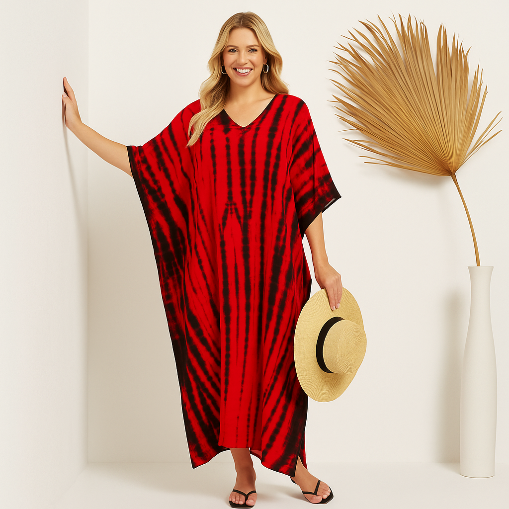 Red Black Tie dye Rayon Maya Kaftan 12-24