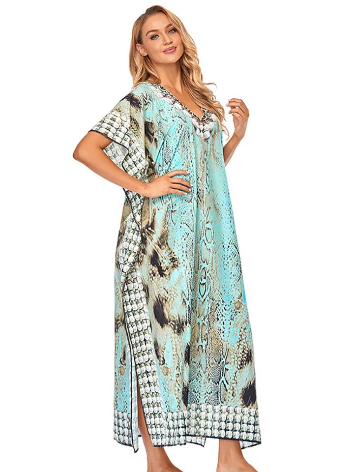 Mia Embellished Kaftan – Mid Length, Boho Free Size Style