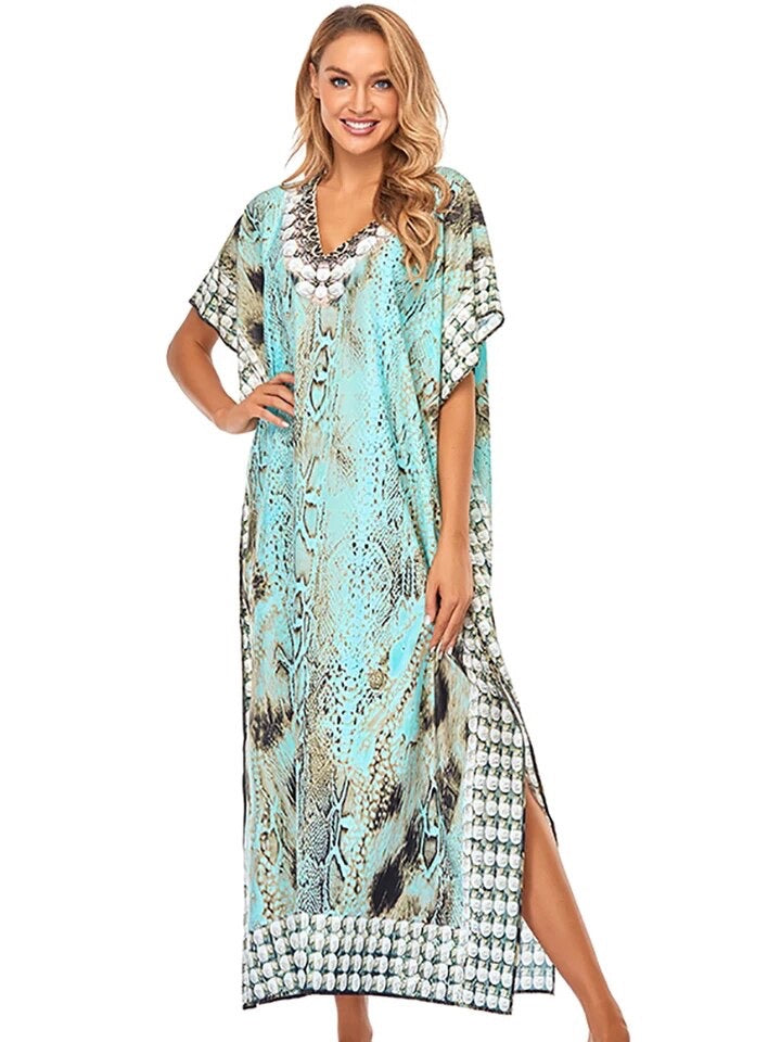 Mia Embellished Kaftan – Mid Length, Boho Free Size Style