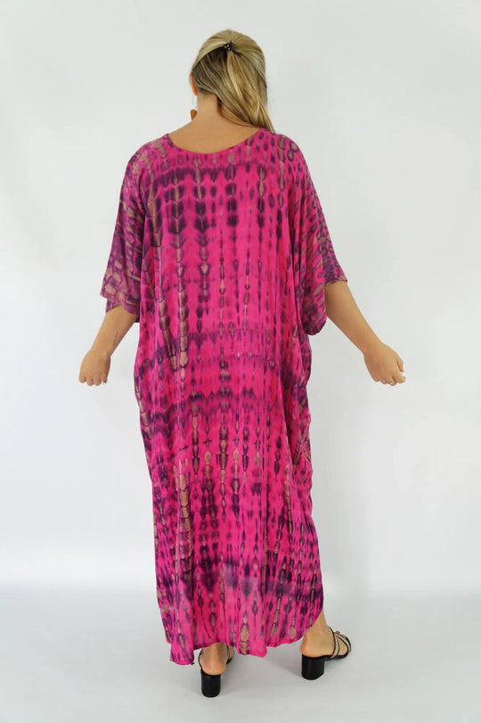 Hot Pink Maya Tie Dye Kaftan One Size Fits All AU 12-26