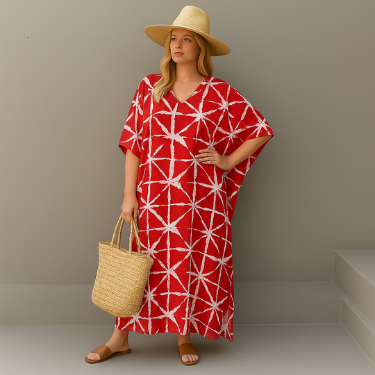 Red MAYA Kaftan Dress One Size AU 12-26
