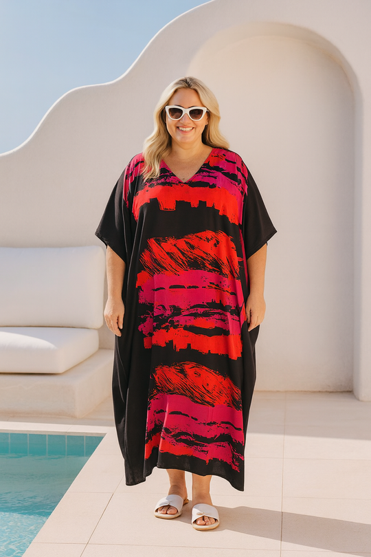 Black Fusion Maya Bohemian Rayon kaftan dress - Sizes Available AU 14-30