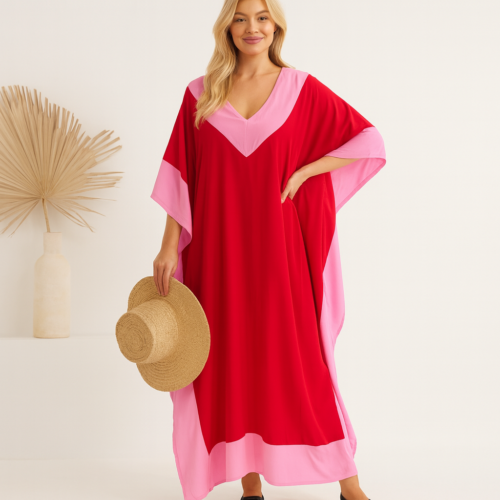 Maya Red Cotton Resort wear Kaftan AU 12-20