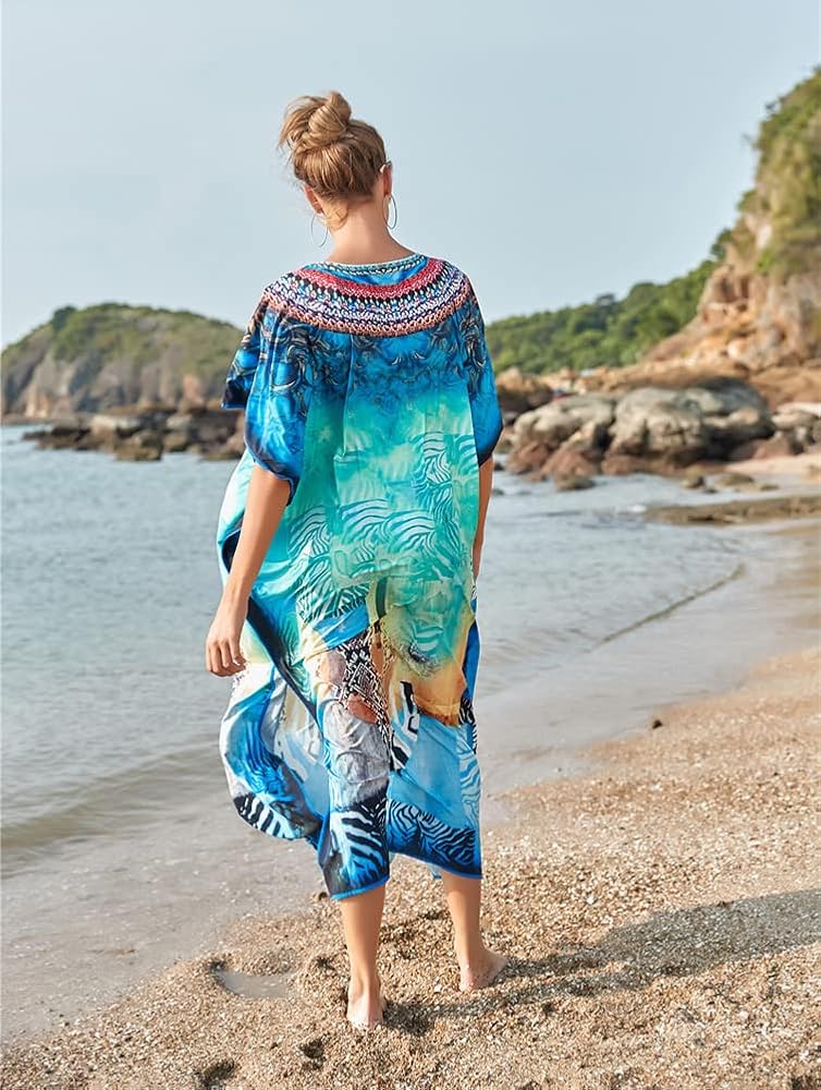 Mia Embellished Sheer Kaftan Beach Hand Mid Length Free Size