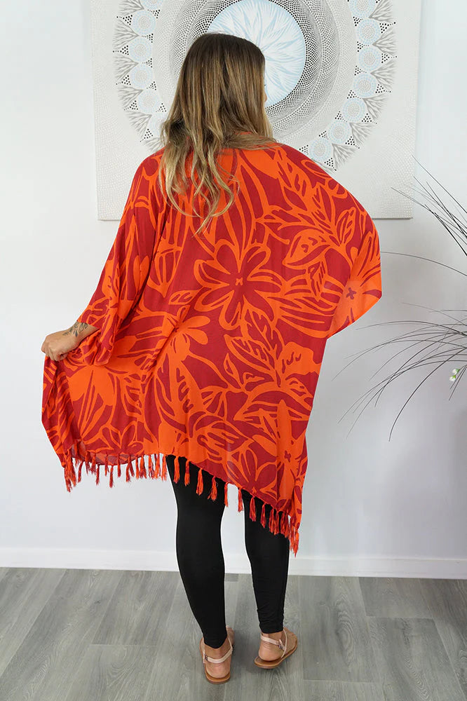 Orange Maya Short Kaftan with Tassels-One Size AU 16-26