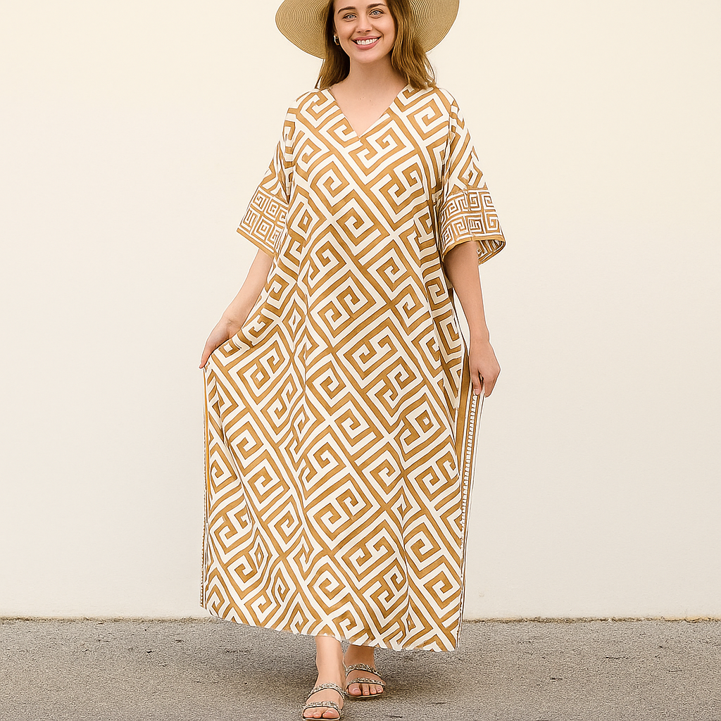 Maya Kaftan Dress One Size Fits All 16 to 26-Beige Sage