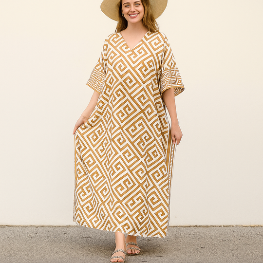 Maya Kaftan Dress One Size Fits All 16 to 26-Beige Sage