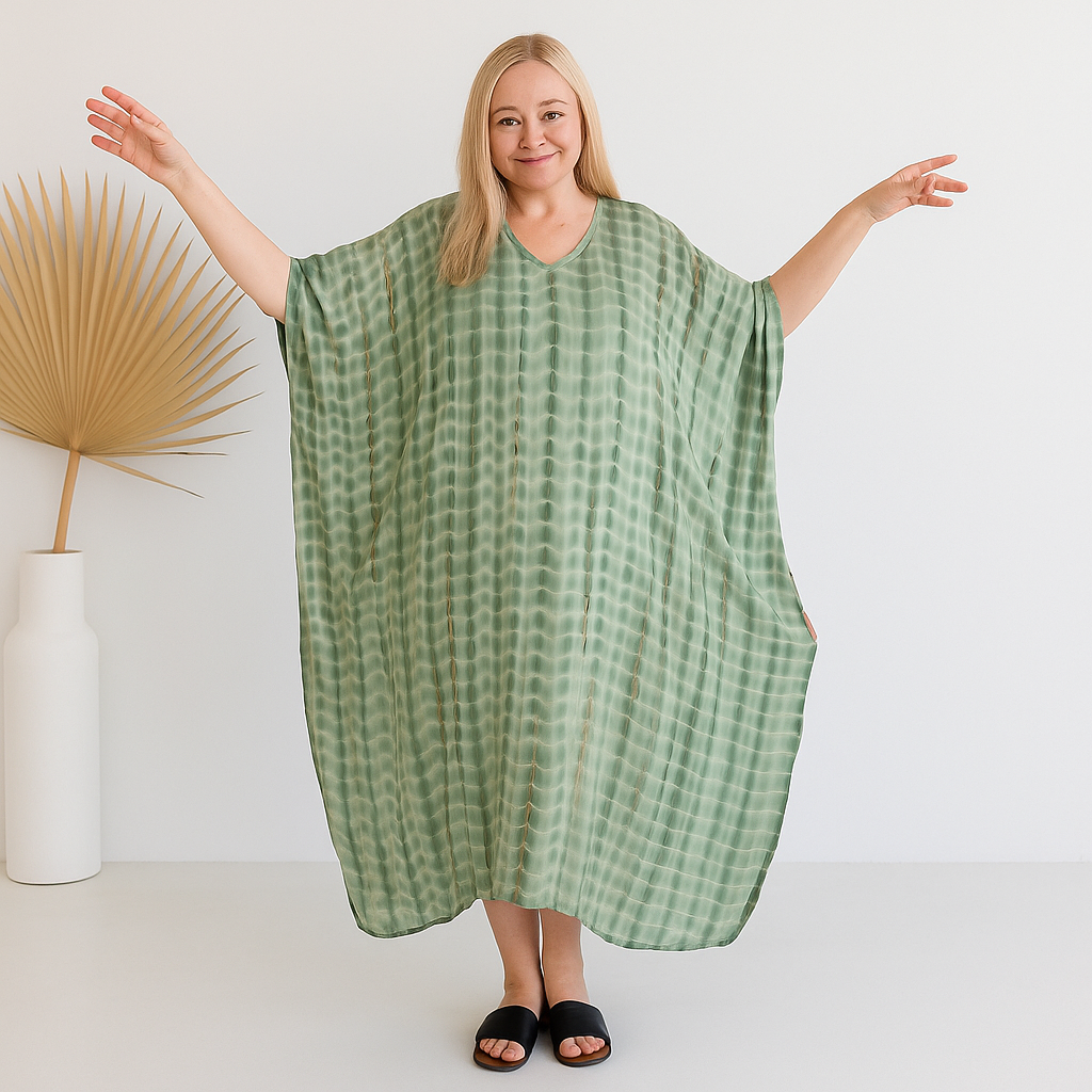 Green Drops Maya Long Kaftan One Size AU 12-26