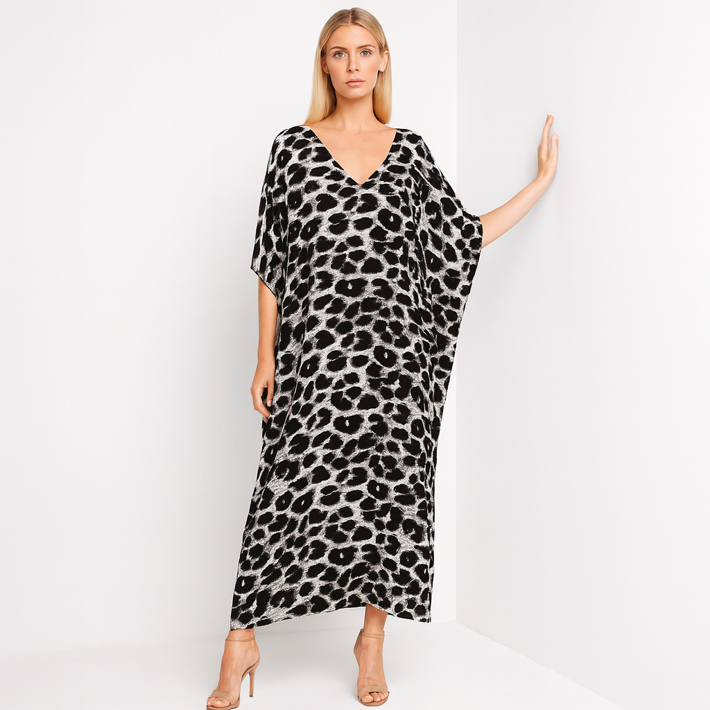 Black Tropical Maya Rayon Cotton Kaftan 12-24