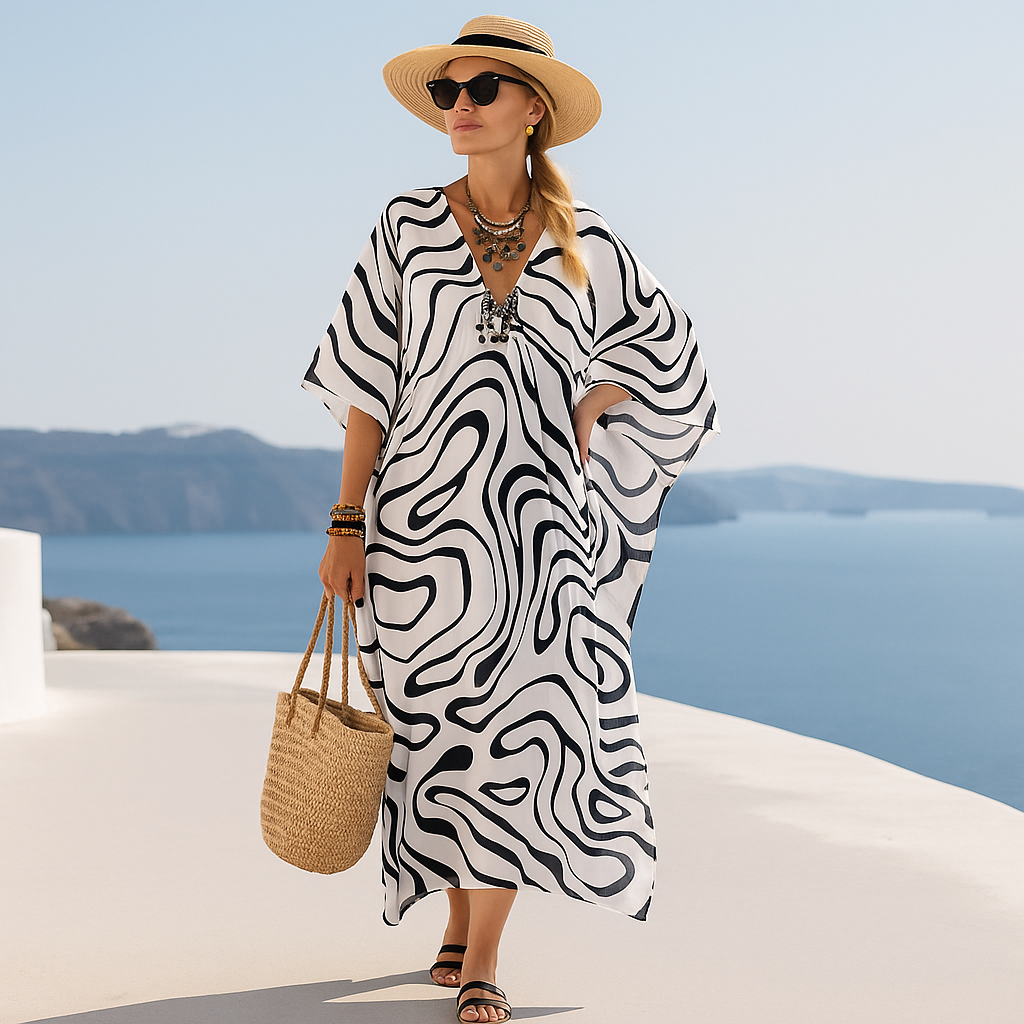 White Tropical Resort Cotton Bamboo Kaftan