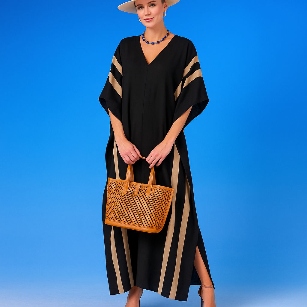 Maya Black Duo Cotton Rayon kaftan - Sizes Available AU 14-30