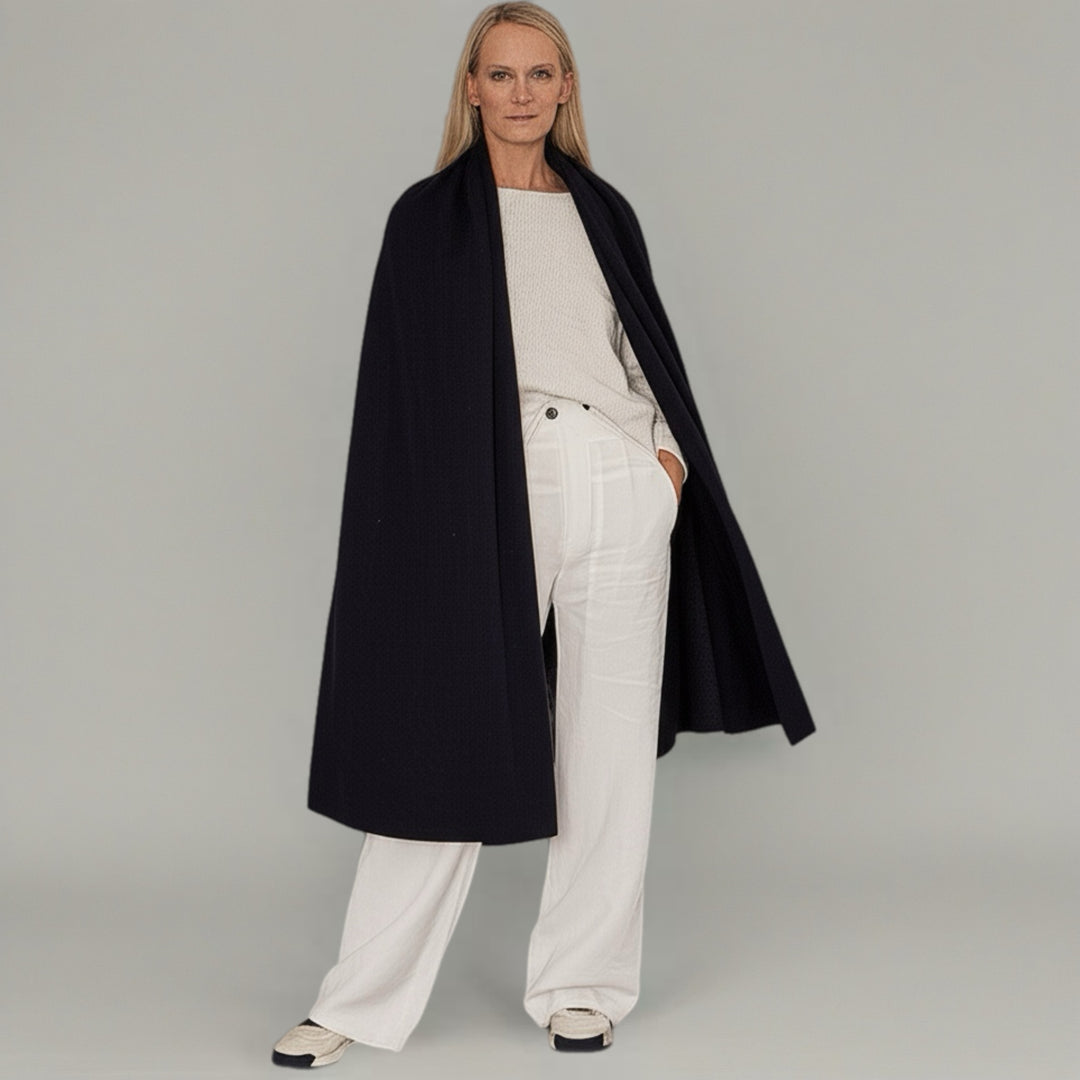 Black Julian 100% Cashmere Knitted 2 Ply  Extra large Travel Wrap/Shawl