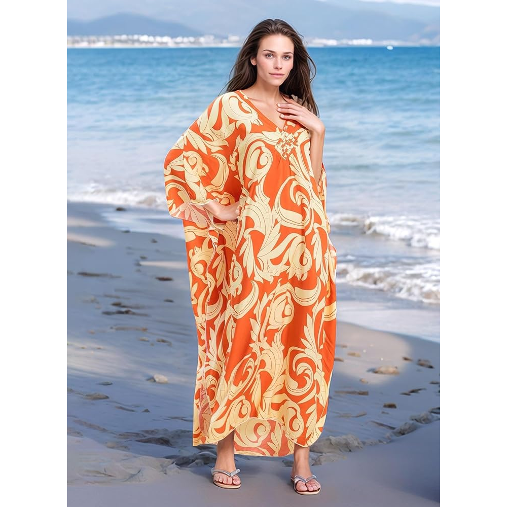 Orange Maya Tropical Loose, Casual Kaftan -  AU 8-20