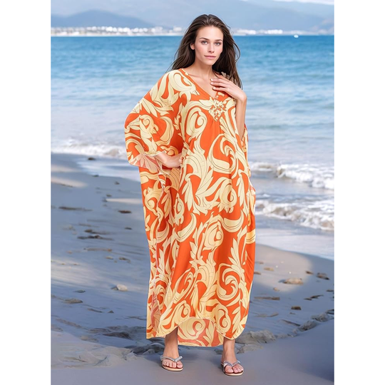 Orange Maya Tropical Loose, Casual Kaftan -  AU 8-20