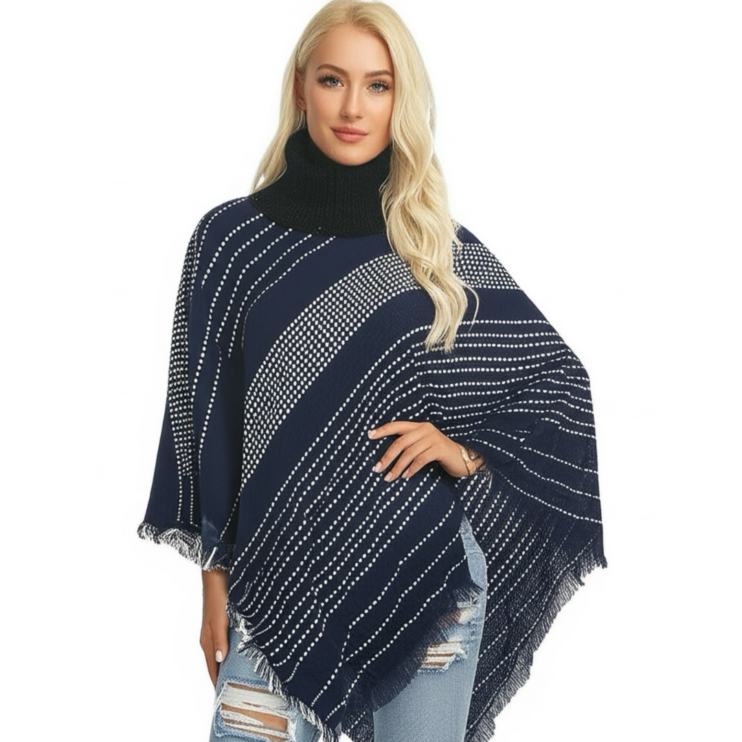 Blue Turtleneck poncho shawl wrap