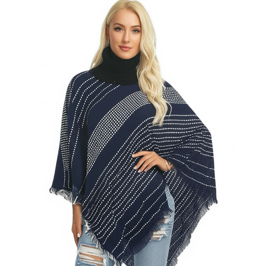 Blue Turtleneck poncho shawl wrap