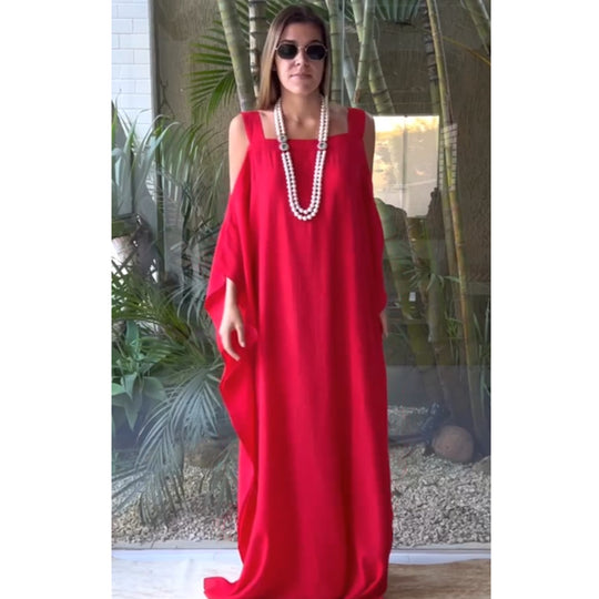 Red Cold Shoulder Soft n Breezy cotton Kaftan plus size AU 26-32