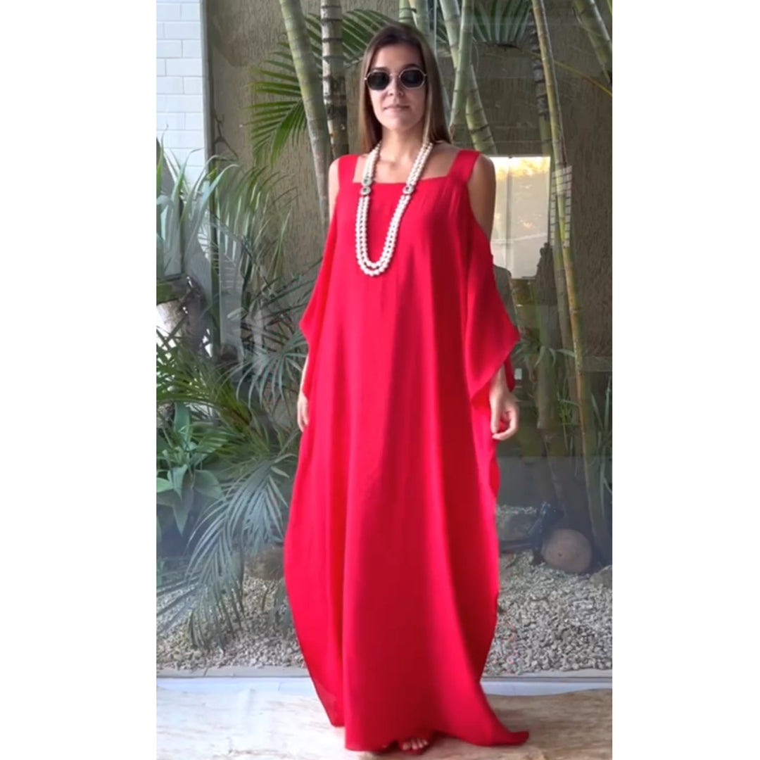 Red Cold Shoulder Soft n Breezy cotton Kaftan plus size AU 26-32