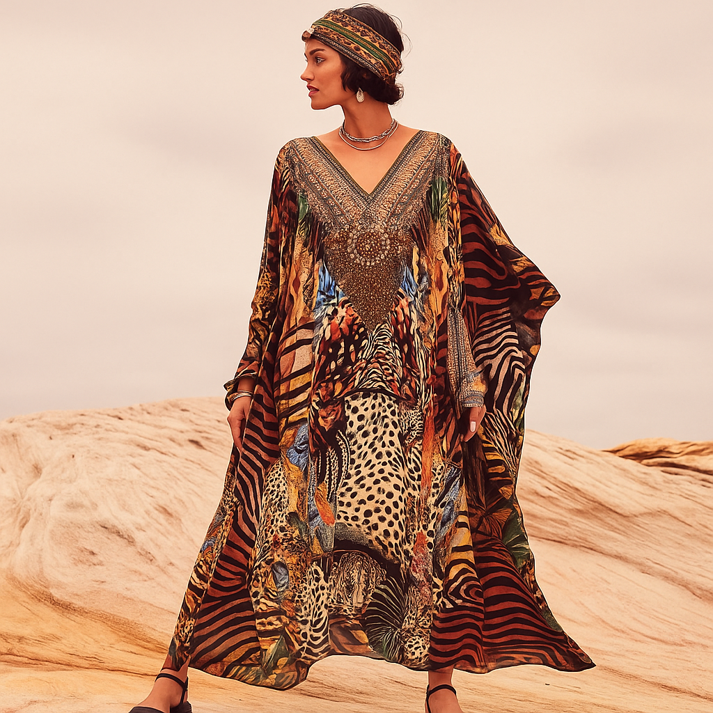 Royal Picasso Maya Silk Mix Bling Kaftan.Sizes Available AU 12-32