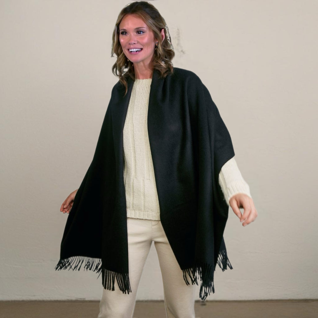 DEIA Black Fringe wool blend Scarf/ Stole