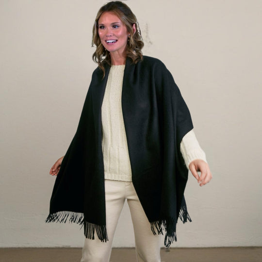 DEIA Black Fringe wool blend Scarf/ Stole