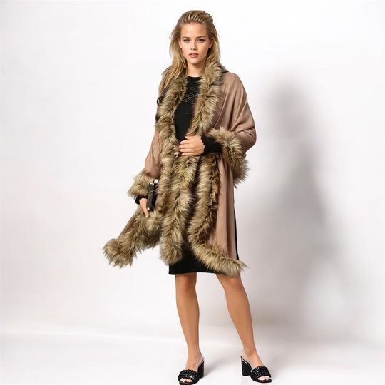 Pure Cashmere Julian Wool Shawl Scarf with Fur