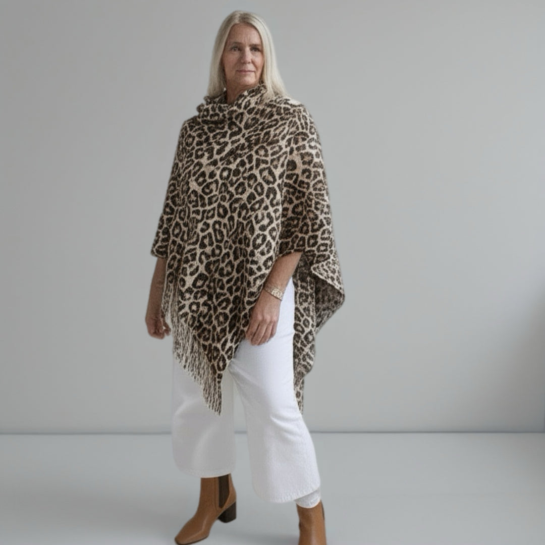 Deia Maya Cozy Animal-Print Cowlneck Poncho