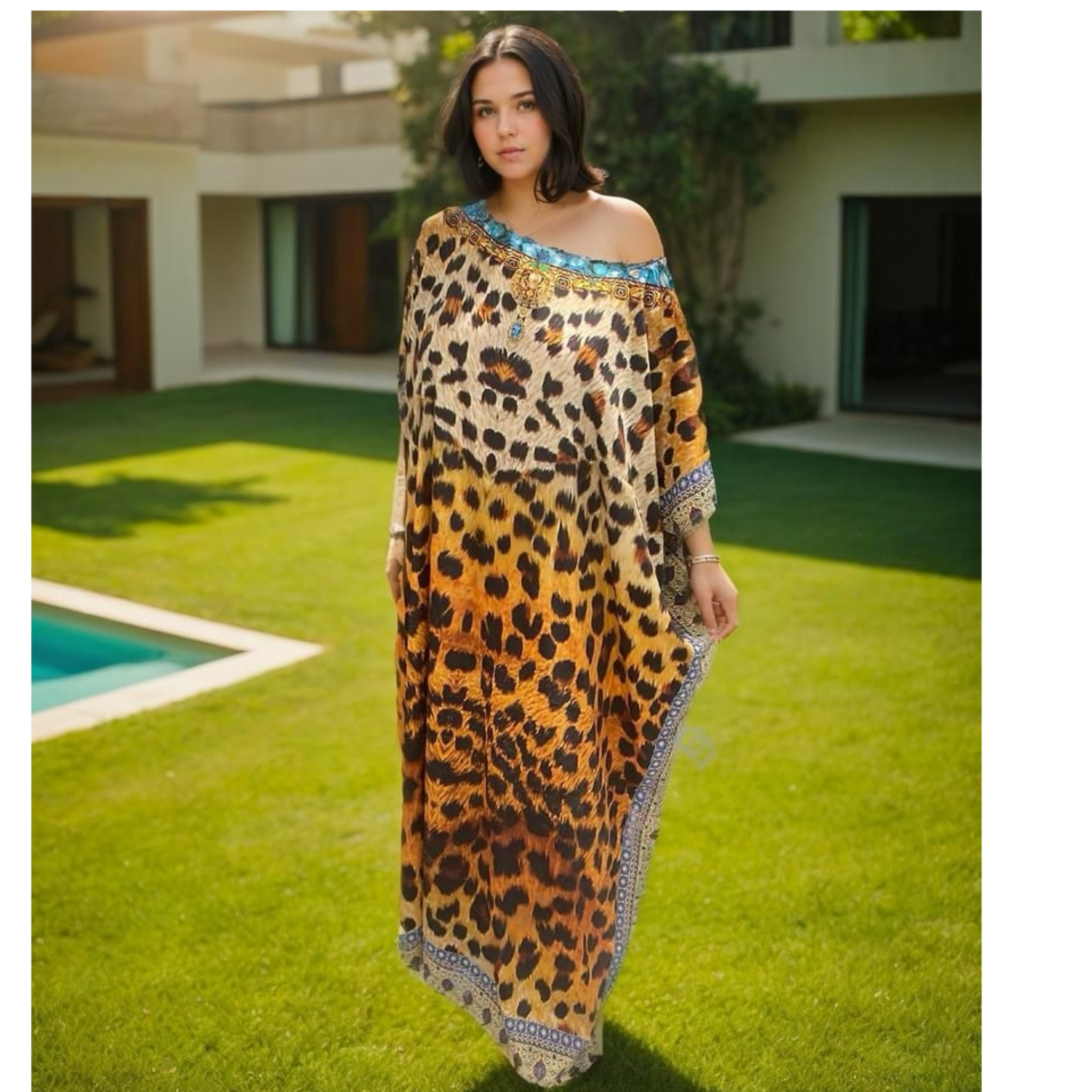 The footprints are real-Coco bella Silk mix Kaftan Free size