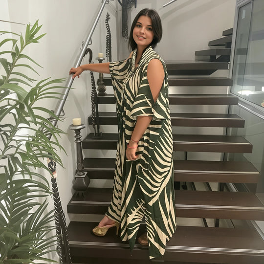 Maya Rayon Cold Shoulder Long Kaftan. Sizes Available AU 8-14