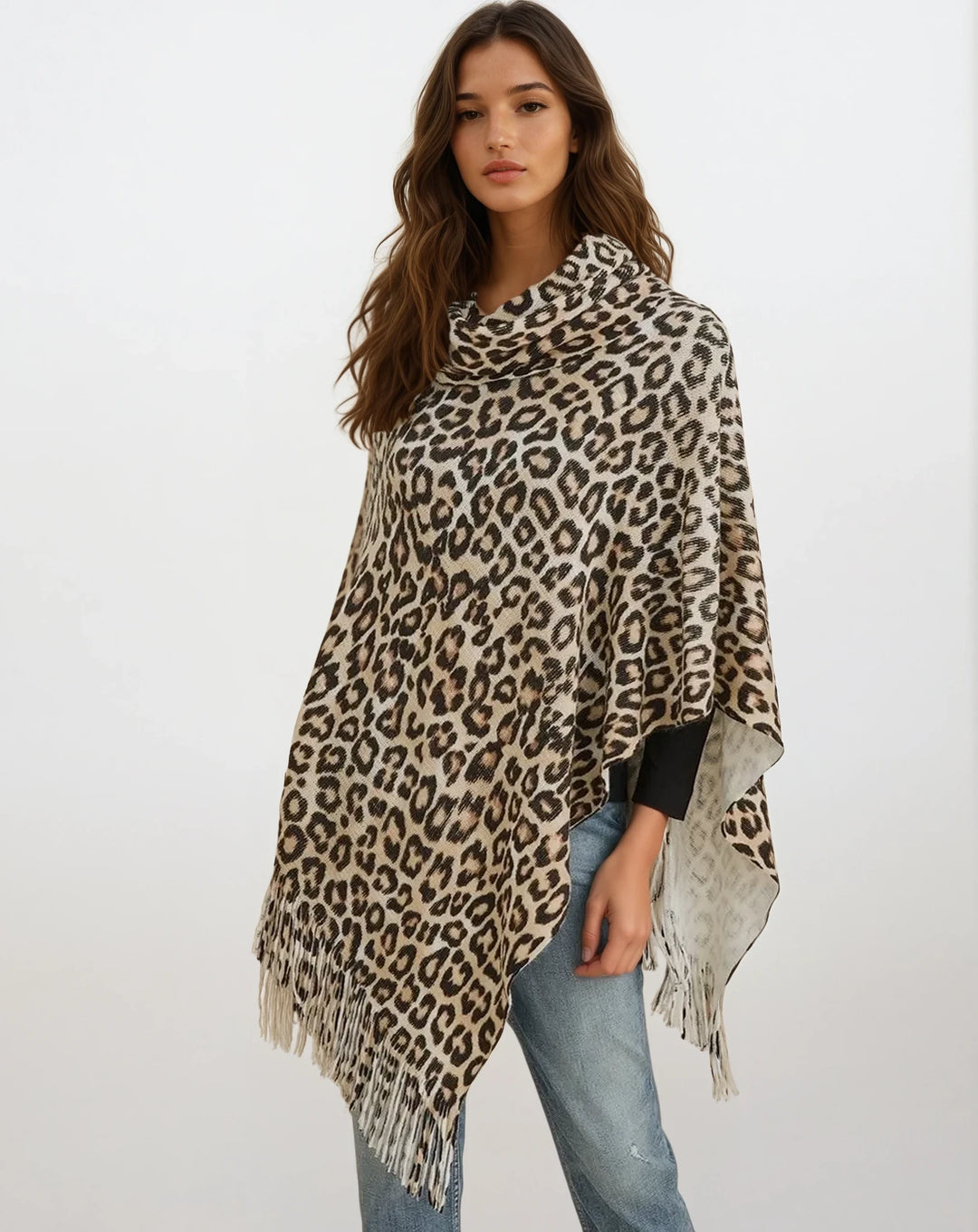 Deia Maya Cozy Animal-Print Cowlneck Poncho