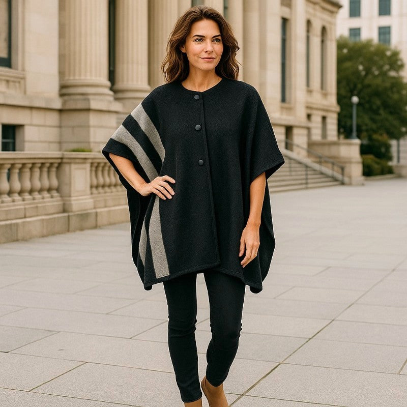 Black DIEA Blanket Stripe cape poncho-One Size AU 12-26