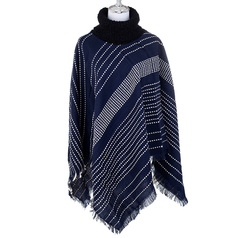 Blue Turtleneck poncho shawl wrap