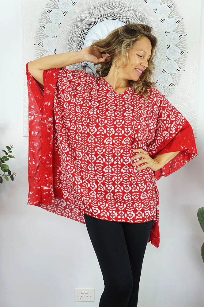 Red Maya Short Top Tunic One Size 14-26