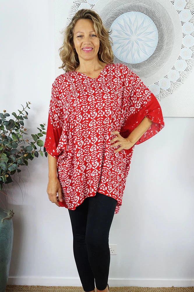 Red Maya Short Top Tunic One Size 14-26