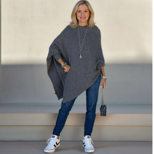 Charcoal Grey 100% Pure Cashmere Julian Poncho