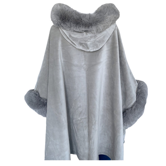 DEIA Stylish Cape with Faux Fur Trim Hood and Cuff