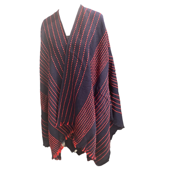Navy Wrap Shawl – Boho Winter Poncho Shawl