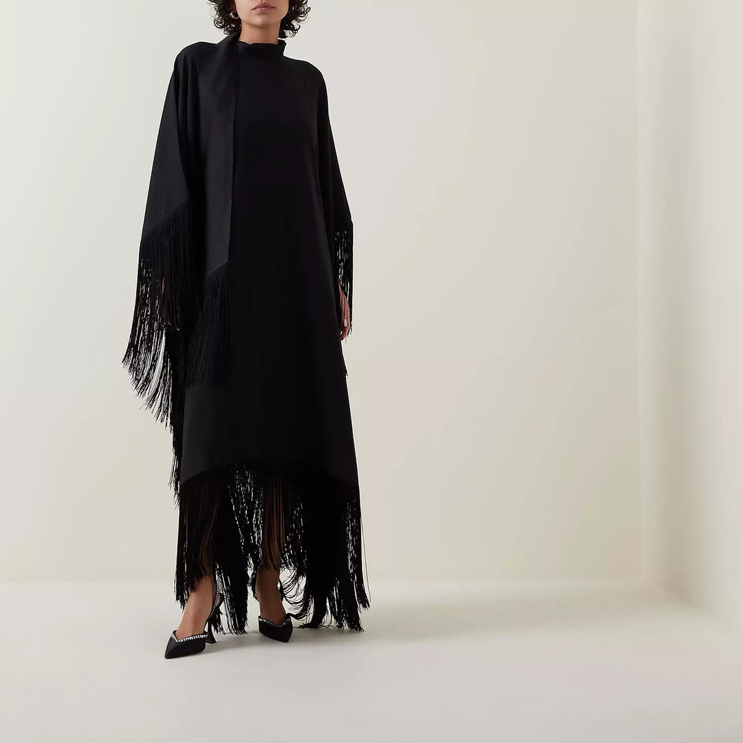Fringed Formal Black MIDI Coco Bella Silk Blend kaftan Maxi