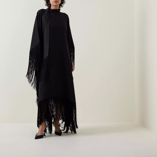 Fringed Formal Black MIDI Coco Bella Silk Blend kaftan Maxi