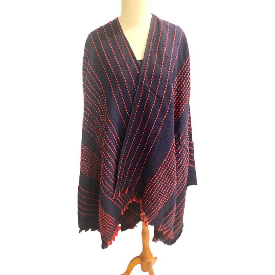 Navy Wrap Shawl – Boho Winter Poncho Shawl