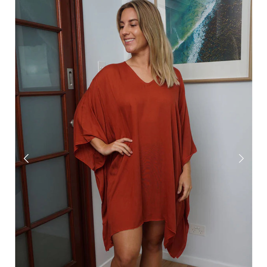 Rust Maya Top Tunic Kaftan One Size 14-26