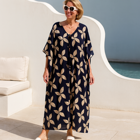 Maya Blue Spring Love Cotton Rayon Kaftan Dress -Sizes Available AU 12-30