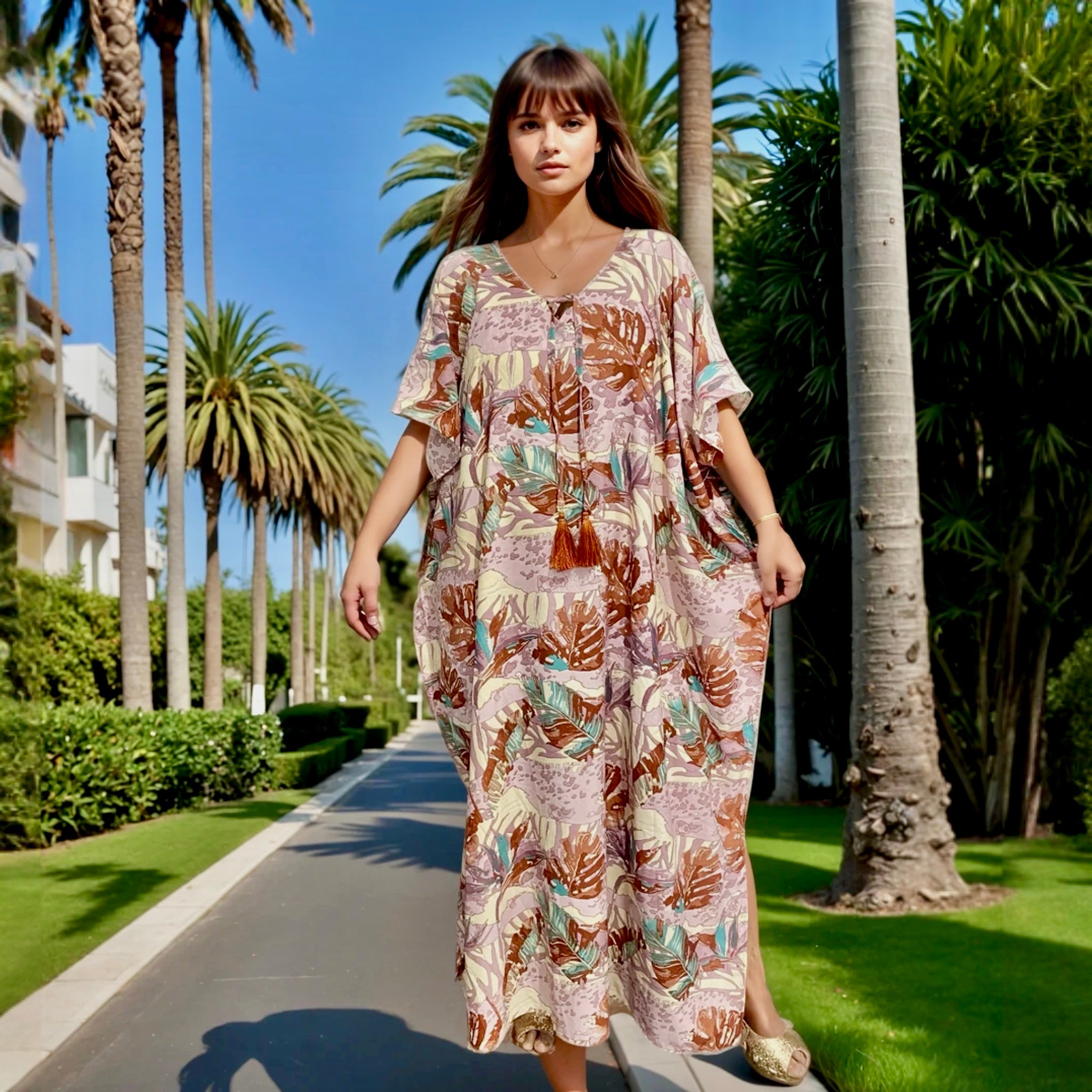 Maya Rust Tropical Kaftan Dress Sizes Available AU 10-30