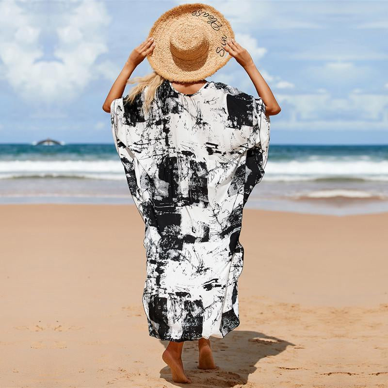 Maya White Tropical Loose, Casual Kaftan -  AU 8-20