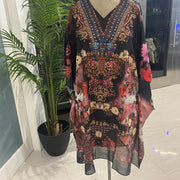 Kyra Black floral Embellished Tunic Top AU 12-22